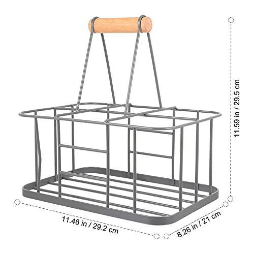 Tomaibaby 6 Milk Bottle Holder, Metal Wire Wine Bottle Carrier with Wooden Handle, Rustic Farmhouse Wine Milk Bottle Caddy Doorstep Milk Crate Ba
