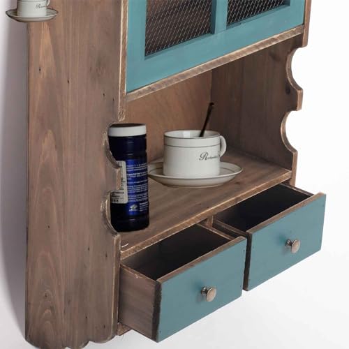 mosegor Rustic 4-Tier Wooden Storage Cabinet Sideboard Glass Cabinet Industrial Bookshelf Sideboard with 2 drawers &Cabinet with doors& 2 Hook fo