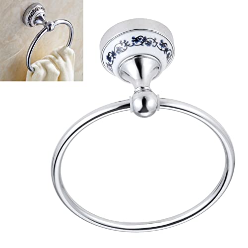 HIGOH Towel Racks,Towel Holder Bath Towel Holder, Bathroom Hand Towel, Silver Towel Hook Holder, Wall Mount Rack Blue & Porcelain Ceramic Base St