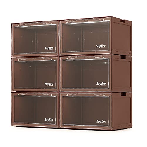 SupBro Led Collection Crate - Voice Control - Easy Access Storage Shoes box, Stackable Shoe Storage with clear plastic door for sneakers (11.2 x