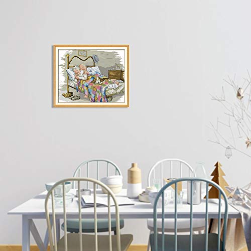 HUIOP 17.3 * 14 inches The Old Married Couple Pattern Cross Stitch Kit with Pre-Printed 11CT Canvas Cloth & Cotton Thread Embroidery Cross-Stitch