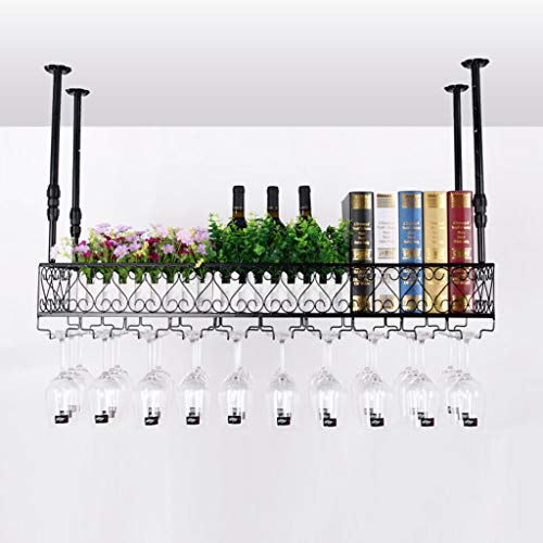 PIBM Hanging Wall Upside down Storage Rack Wine Wrought Iron Inverted High Cup Holder J1124, Black , 120*25cm