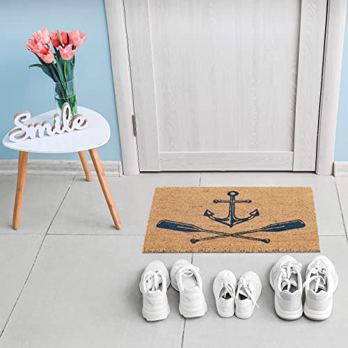 Relaxdays Nautical Anchor and Oars Doormat Coir, 40x60 cm, Door Mat Inside & Outside, Non-Slip, Dark Blue/Natural Coir