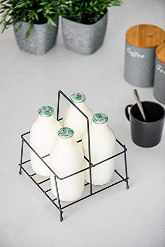 FiNeWaY Nostalgia Milk Bottle Holder Wire Tidy Crate Rack Carry Carrier Doorstep Store Drink Kitchen Storage Organiser Caddy With Integrated Hand
