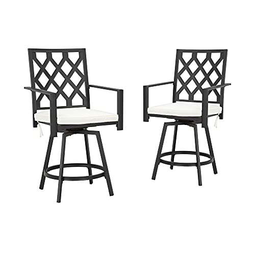 LOKATSE HOME Patio Outdoor Metal Bar Height Swivel Chairs Armrest Set of 2 for Garden Lawn Backyard, Beige