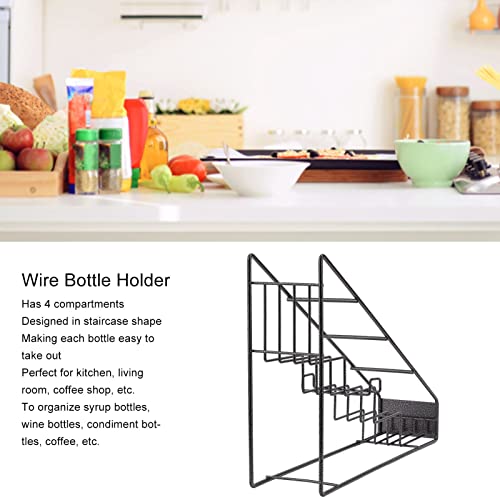 Oreb Syrup Bottle Rack, Stainless Steel Liquor Wine Bottle Rack 4 Compartment Bottle Holder for Syrup, Wine, Dressing, Countertop Display Stand f