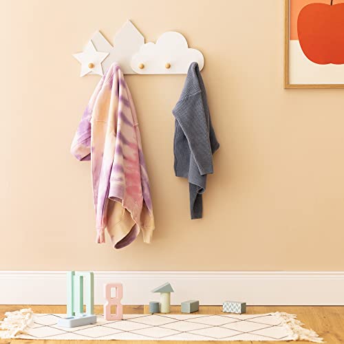 Navaris Kids Wall Mounted Coat Hooks - Coat Rack with 5 Hooks for Boys or Girls Room, Bedroom, Nursery - MDF and Wood Decor - Cloud and Star Desi