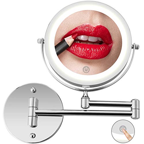 longziming 7'' Makeup Mirror Wall Mounted, Upgraded 10X Magnification Double-Sided Mirror, USB Charging Touch Button Adjustable Light 360° Swivel