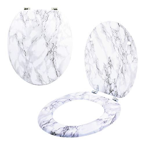 Anika 92499 Marble Effect Toilet Seat Anti Bacterial Coating Chrome Hinges, 43cm x 37.5cm