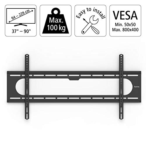 Hama XL Flat Fixed TV Wall Bracket Mount for TVs up to 90 inch VESA 800 - Black