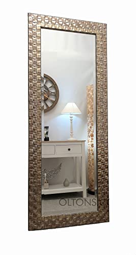 OLTONS Mosaic Design Wood Frame Full Length Wall Mirror Champagne Antique Silver 132x53cm (52"x21" Approx) Quality Bevelled Glass Manufactured in