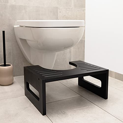 Navaris Toilet Stool for Adults - Squatting Adult Step Footstool for Use on Bathroom Toilet - Bamboo Step for Toilet Squat Position - Black