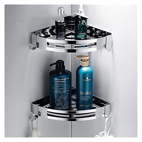 EYHLKM Layers Corner Shower Shelf Bathroom Shampoo Shower Shelf Holder Stainless Steel Punch Free Kitchen Tripod Corner Stand (Color : Argento)