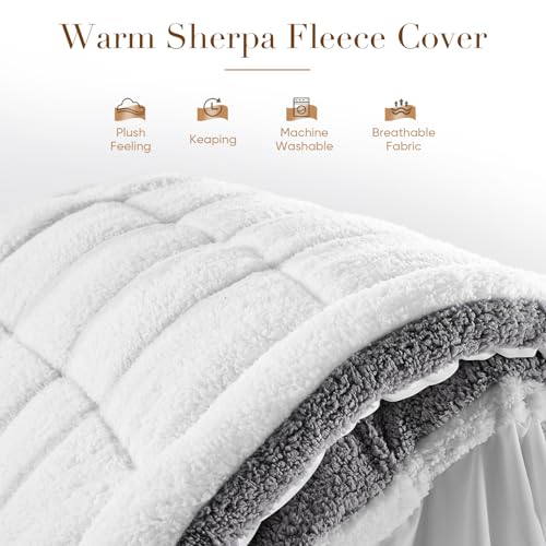 King Mattress Topper, Cymula Extra Thick Sherpa Mattress Pad with 900GSM Down for Back Pain Bed, Soft Plush Mattress Cover Fluffy Pillow Top with