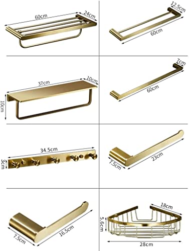 RAKUTE Brushed Gold Towel Rack, Stainless Steel Bathroom Gold Towel Bar, Toilet Paper Holder, Towel Ring, Bathroom Accessories Kit Bathroom Ring