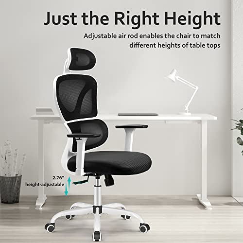 KERDOM Office Chair Ergonomic Desk Chair, office chairs for home Office With Adjustable Headrest and 3D Armrest - 130° Rocking Mesh Computer Chai