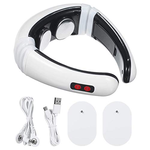 HUANGXING - USB Neck Massager, Electric Smart Neck Massage with Heat 6 Modes 16 Levels Portable Cordless Massage for Neck Pain Relief at Home Off