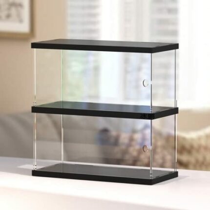 ACRLIE Acrylic Display Case Collectibles Display Shelf Two Layers with Solid Wood/white Base Display Boxes for Collectibles Dustproof Protection