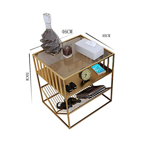 JYDQM Light Wrought Iron Bedside Table Nordic Simple Glass Side Cabinet Bedroom Storage Cabinet Metal Corner Cabinet