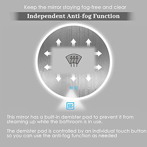 Finmrys Round Bathroom Mirror with LED Lights 500 mm Illuminated Bathroom Mirror with Demister Wall Mounted Bathroom LED Mirror Dimmable 3 Colour