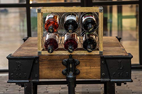 KitchenCraft Industrial Kitchen Vintage-Style 6-Bottle Metal / Wooden Wine Rack, 24.5 x 17.5 x 34 cm (9.5” x 7” x 13.5”)