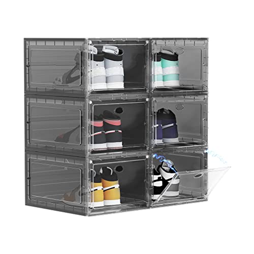 OMOPIN Clear Plastic Shoe Boxes Stackable, 10 Pack Drop Front Shoe Box, Shoe Storage Box, Sneaker Storage Shoe Containers for Size 12 (Clear 10pa