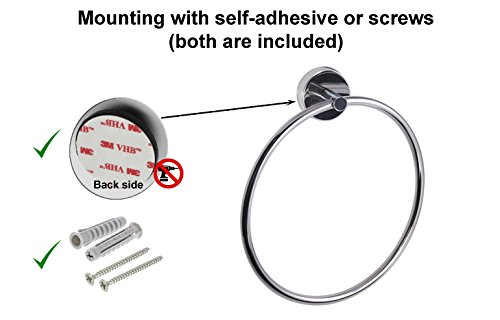 Kapitan Stainless Steel Towel Ring 6.70 inches/ 17 cm, 3M Self Adhesive or Screws Mounting, Polished Finish,Made in EU, 20 Years Warranty