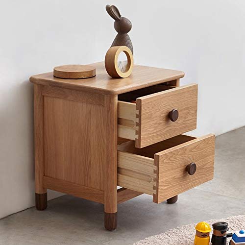 LUKEO Solid Wood Bedside Table with Double Drawer Design, Minimalist Bedroom Bedside Cabinet