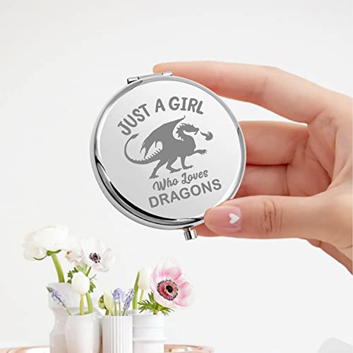 KEYCHIN Dragon Pocket Mirror Dragon Lover Gift Just A Girl Who Loves Dragons Compact Makeup Mirror for Women Girls Teenagers (Dragon-Mirror)