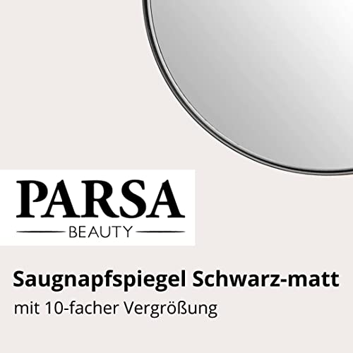 PARSA Beauty Suction Cup Shower Mirror Bathroom Mirror with 10x Magnification Black Matte