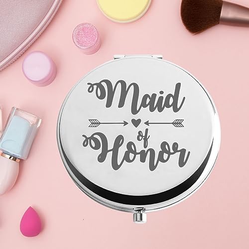 KEYCHIN Maid of Honor Pocket Mirror Bridal Shower Gifts Bridesmaid Wedding Compact Makeup Mirror for Sister Friend Bestie (Maid of Honor-S)