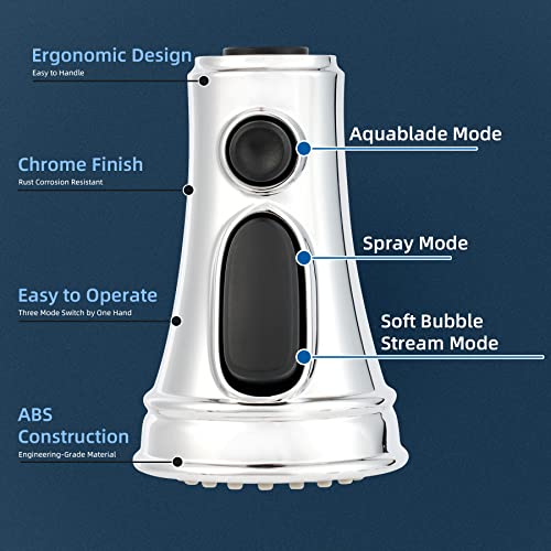 Hibbent Kitchen Faucet Head Replacement, Pull Down Kitchen Spray Head with 9 Adapters, 3-Function Kitchen Sink Spray Nozzle Compatible withMost F