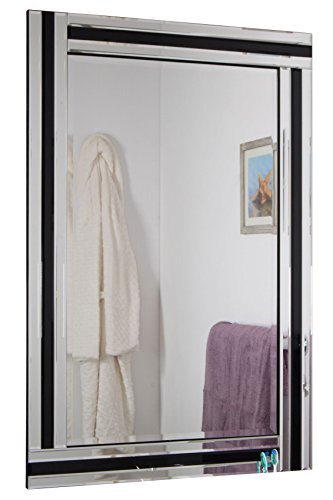 MirrorOutlet Large Bathroom Black + Silver Bevelled Triple Edge Wall Mirror 60cm X 90cm, 91x60