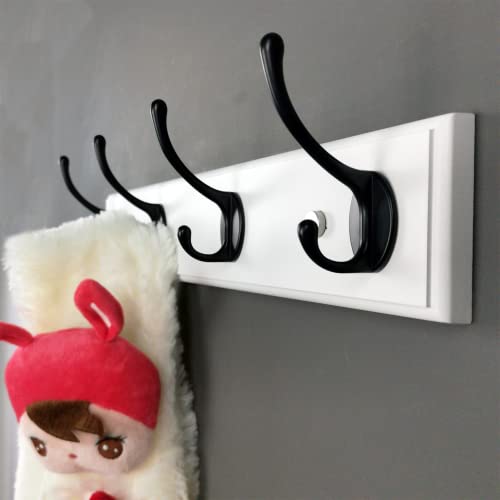 lomejii 4 Black Hooks Wood Coat Rack Wall Mount, 44cm, White, Stronger Hooks for Hanging Clothes,Hat,Backpack etc, Great Modern Wall Mounted Rack