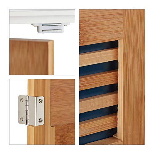 Relaxdays Basin Vanity Unit, Bamboo Doors, Height-Adjustable Shelf, Siphon Cut-Out, HWD: 60x60x30cm, Natural/White