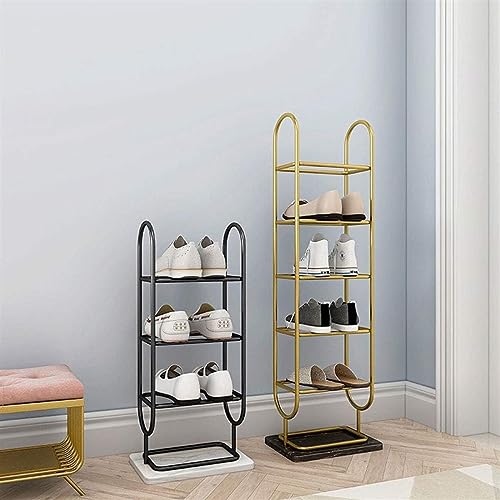 KRHINO Shoe Rack Nordic Light Luxury Iron Shoe Rack Marble Base Shoe Shelf Multilayer Home Entrance Living Room Shoe Storage (Color : Gold White,