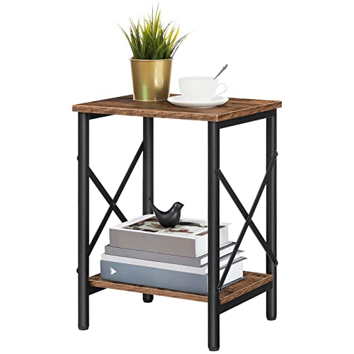 MAHANCRIS Small Side Table, End Table with Storage Shelf, Industrial Side Table, Nightstand X-Shaped Design, Bedside Table, Steel Frame, Living R