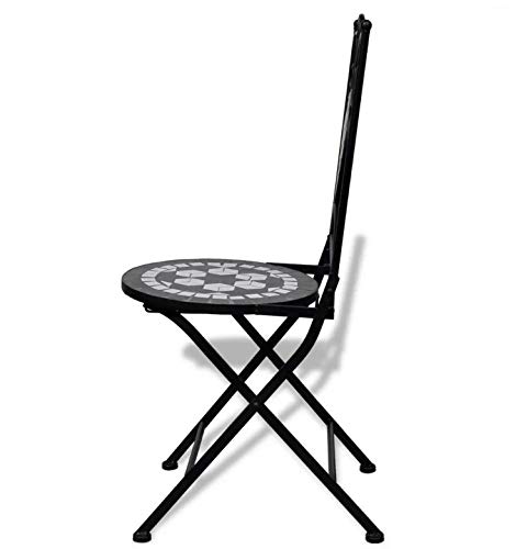 Foldable Bistro Chairs, Romantic Mosaic Bistro Chairs Weather-resistant Easy-to-Clean Ceramic Chair for Garden Patio Balcony Black and White