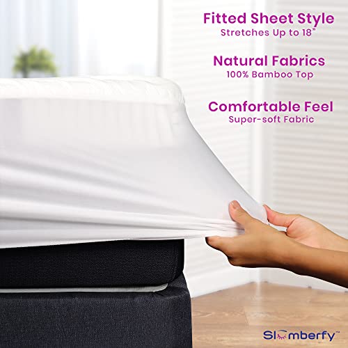 Waterproof Mattress Protector by Slumberfy | Hypoallergenic Bamboo Mattress Protector | Natural + Breathable Jacquard Fabric | Queen Mattress Cov