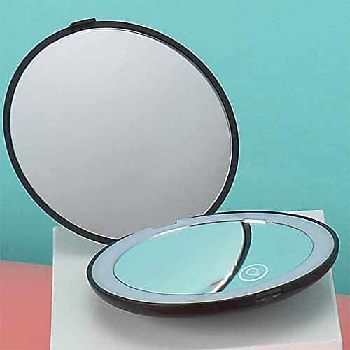 Minidiva LED Lighted Makeup Mirror, 1x/10x Magnification Compact Mirror, Portable Rechargeable for Purses and Travel (Black)