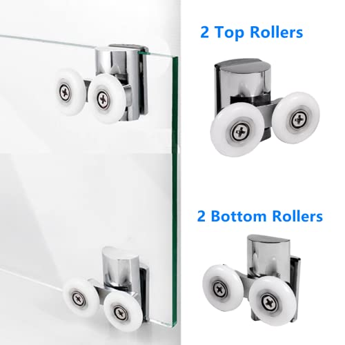 Nicoone 4PCS Shower Door Wheels,23mm Top and Bottom Shower Door Rollers,Zinc Alloy Shower Door Replacement Rollers for Both Flat Sliding/Curved S