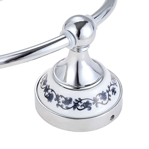 HIGOH Towel Racks,Towel Holder Bath Towel Holder, Bathroom Hand Towel, Silver Towel Hook Holder, Wall Mount Rack Blue & Porcelain Ceramic Base St