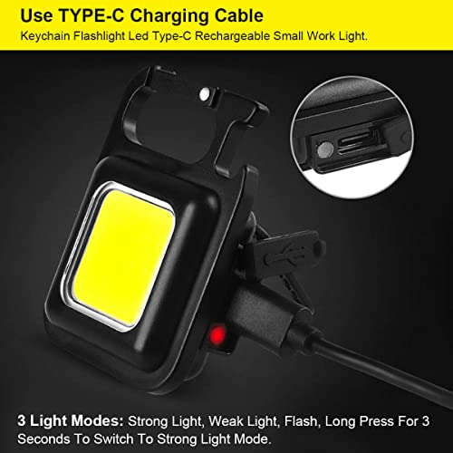 Mini LED Flashlight Torch, COB Rechargeable Keychain Small Flash Light 1000 Lumen, Portable Pocket Light 4 Light Modes Waterproof Keyring Torch f