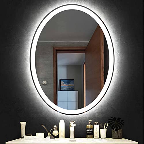 Led with lights,oval mirrors for bathroom,Anti-Fog wall mounted,Tricolor Lights, Color Temperature Adjustable,Energy -saving. (Color : White+anti