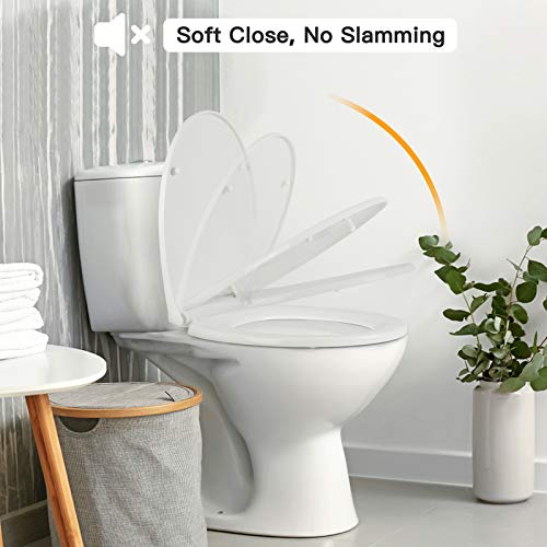 Pipishell Soft Close Toilet Seat, Toilet Seat with Quick Release for Easy Clean, Simple Top Fixing, Standard Toilet Seats White with Adjustable H