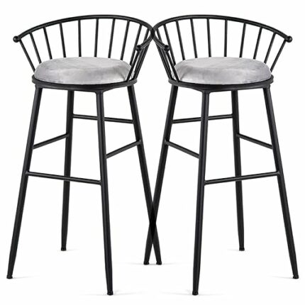 Bar Stools Set of 2, Velvet Bar Height Chairs with Back Upholstered Kitchen Counter Stools Modern Barstools for Breakfast Dining Room Living Room