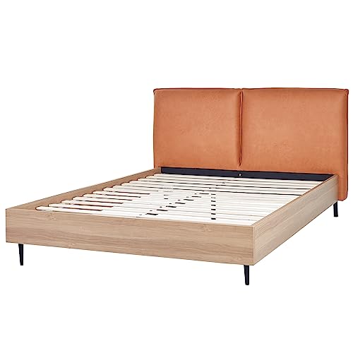 Modern EU King Size 5ft3 Bed Faux Leather Headboard Golden Brown Limanton