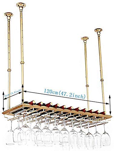 MiroDo Gold Hanging Wine Rack Metal Hanging Rack Goblet Holder Shelf Stemware Racks Hanging Wine Glass Holder Wine Bottle Holder Wall Shelf Stora