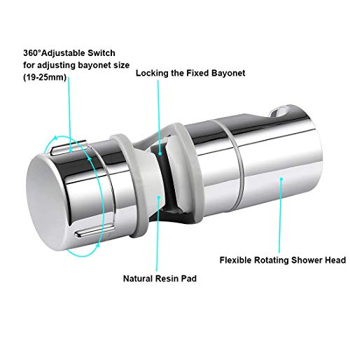 Joyoldelf Shower head holder, Adjustable ABS Replacement Hand Shower Bracket Shower Rail Head Slider Clamp Holder Bracket, Chrome Plated (19-25MM