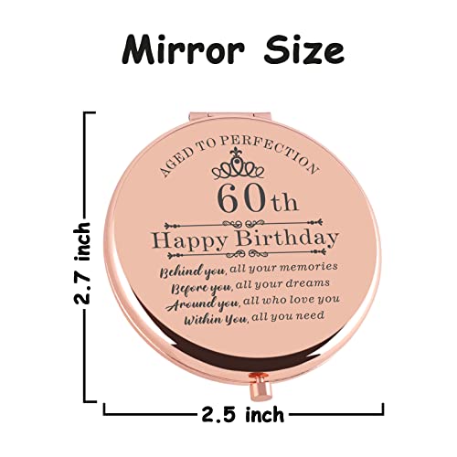 Cawnefil 60th Birthday Gifts for Women Rose Gold Compact Makeup Mirror Happy 60 Years Old Birthday Gifts for Women Turning 60th Birthday Gift for